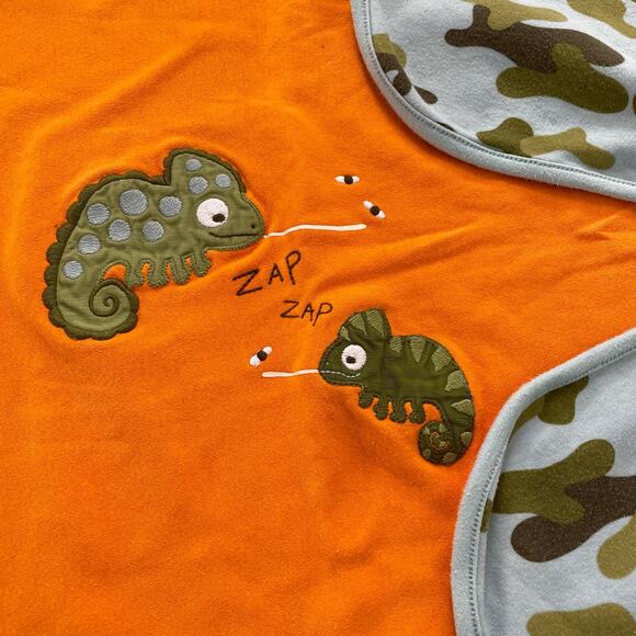 Gymboree Chameleon Lizard Baby Blanket Zap 2004 Orange Camouflage Blue Green - Picture 5 of 6